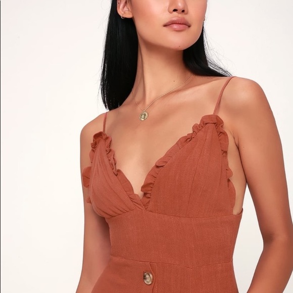 Lulu’s Lisbeth Rust Orange Button Front Dress, M - Picture 6 of 14